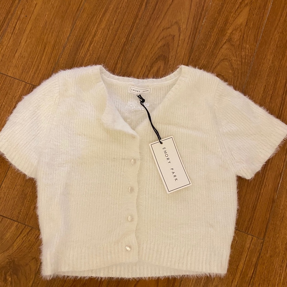 Emory Park fuzzy small cardigan crop top